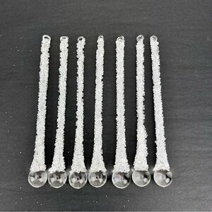 SET OF 7 GLASS TEARDROP Crystal ICICLE CHRISTMAS ORNAMENTS 7"LONG